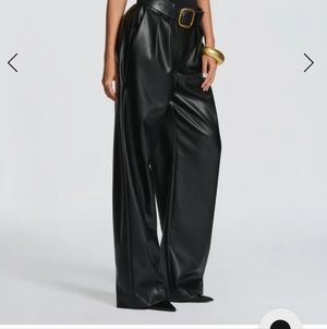 Babyboo Glenda Pants Faux Leather Mid Rise Waist Black Wide-Leg Pants Size Small